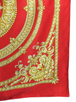 Vintage 90s Avant-Garde Chic Red & Gold Baroque Patterned Square Bandana Neck Tie Scarf