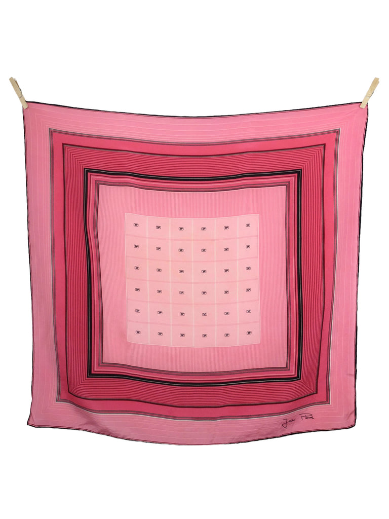 Vintage 70s Silk Pink Minimalist Geometric Pink & Black Square Bandana Neck Tie Scarf