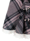 Vintage 2000s Y2K Miss Blumarine Designer Academia Schoolgirl Preppy Pink & Black Plaid Check Print Micro Mini Skirt with Rhinestone & Bow Details