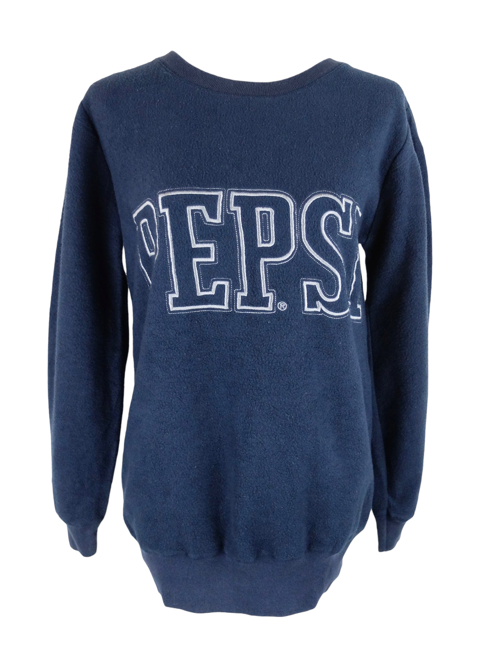 Vintage 80s Pepsi Embroidered Dark Navy Blue Crew Neck Pullover Fleece Sweatshirt | Men’s Size S