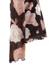 Vintage 2000s Y2K Brown & Pink Floral Mesh Long Sleeve Scoop Neck Blouse Top with Lettuce Hem