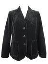 Vintage 80s Formal Preppy Black Velvet Basic Collared Button Down Blazer Jacket