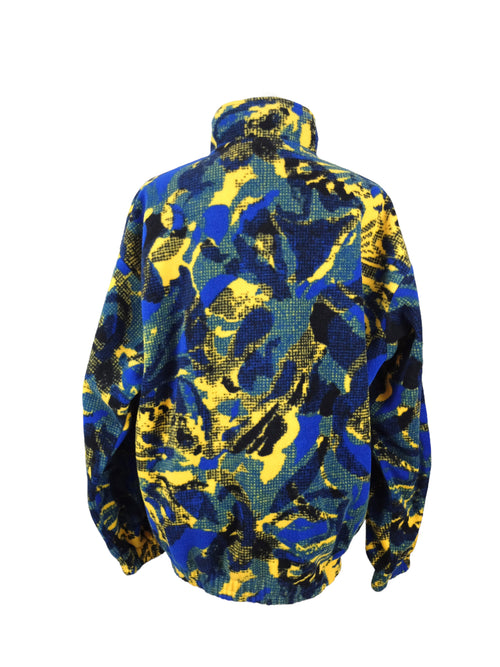 Vintage 90s Y2K Fila Blue & Yellow Abstract Camo Print Fleece 1/4 Zip Sweatshirt Pullover