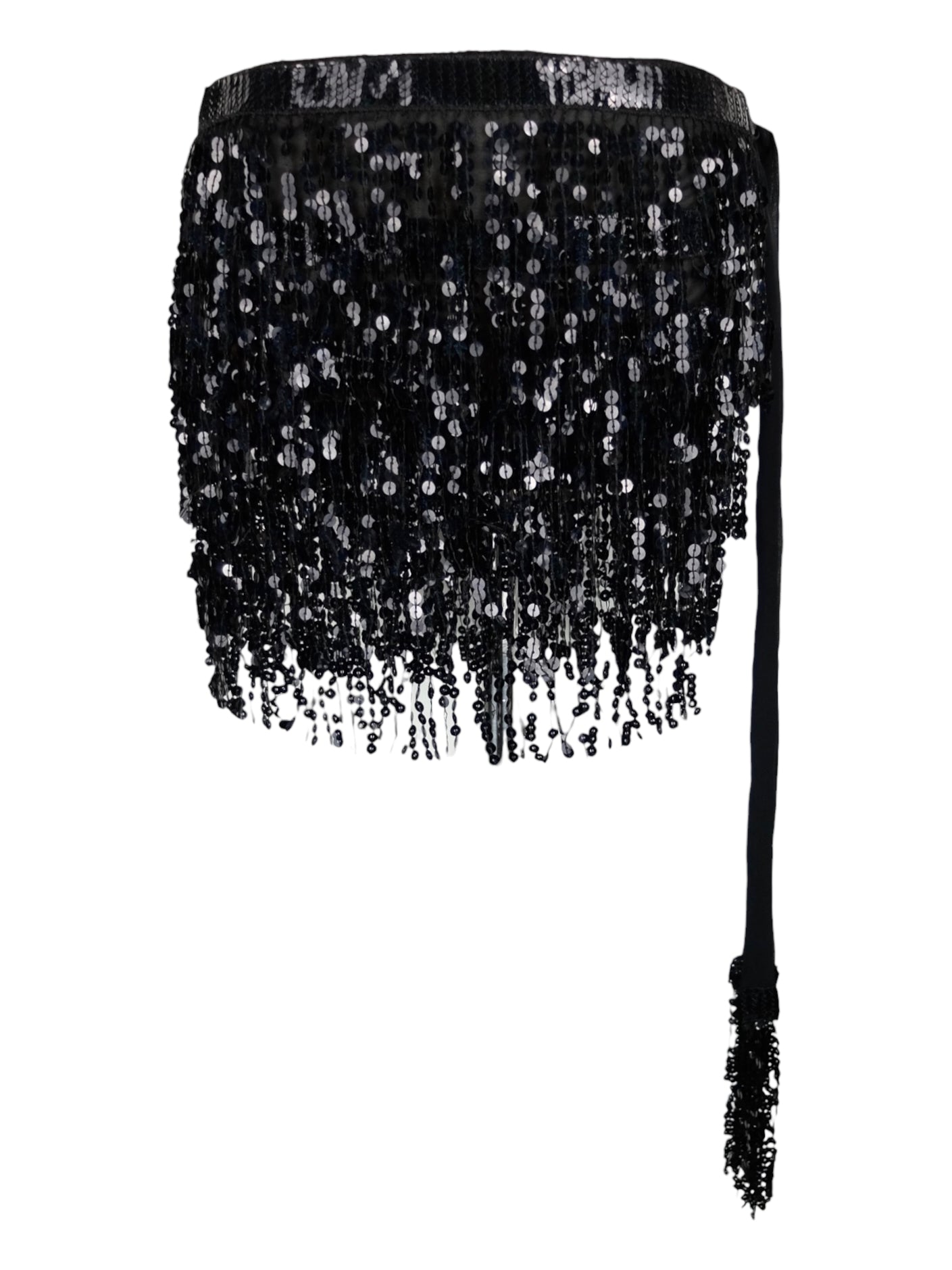 Vintage 2000s Y2K Formal Going Out Party Sequin Flapper Style Fringe Wrap Micro Mini Skirt with Tie | Size S