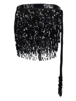 Vintage 2000s Y2K Formal Going Out Party Sequin Flapper Style Fringe Wrap Micro Mini Skirt with Tie | Size S