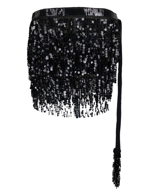 Vintage 2000s Y2K Formal Going Out Party Sequin Flapper Style Fringe Wrap Micro Mini Skirt with Tie | Size S