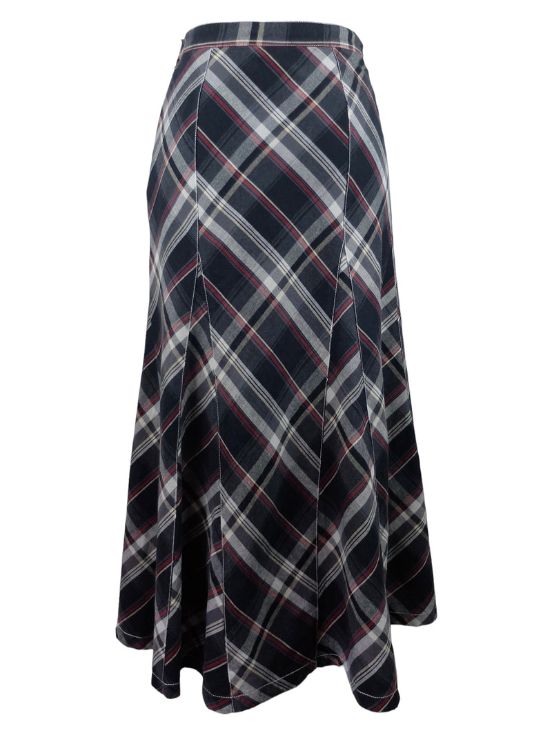 vintage 90s Y2K Preppy Grunge Schoolgirl Academia Style Grey & Red Floor Length Circle Maxi Skirt | 28 Inch Waist