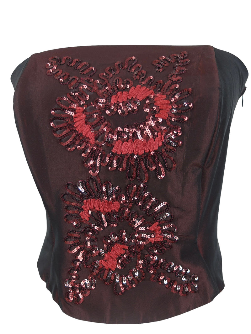 Embroidered Lace Corset in Red