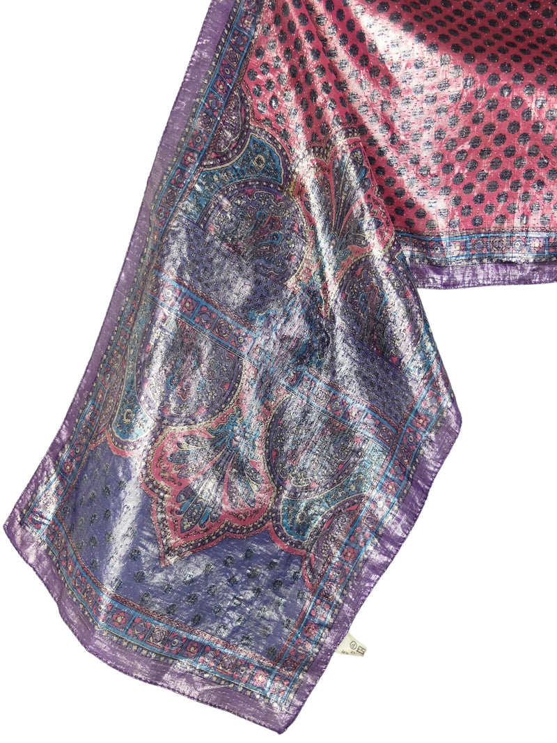 Vintage 60s Mod Psychedelic Glam Rock Metallic Purple & Pink Paisley Patterned Long Wide Wrap Neck Tie Scarf