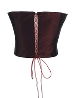 Vintage 2000s Y2K Metallic Maroon Red Embroidered Sleeveless Back Lace Up Corset Top with Embroidered Sequin Detail