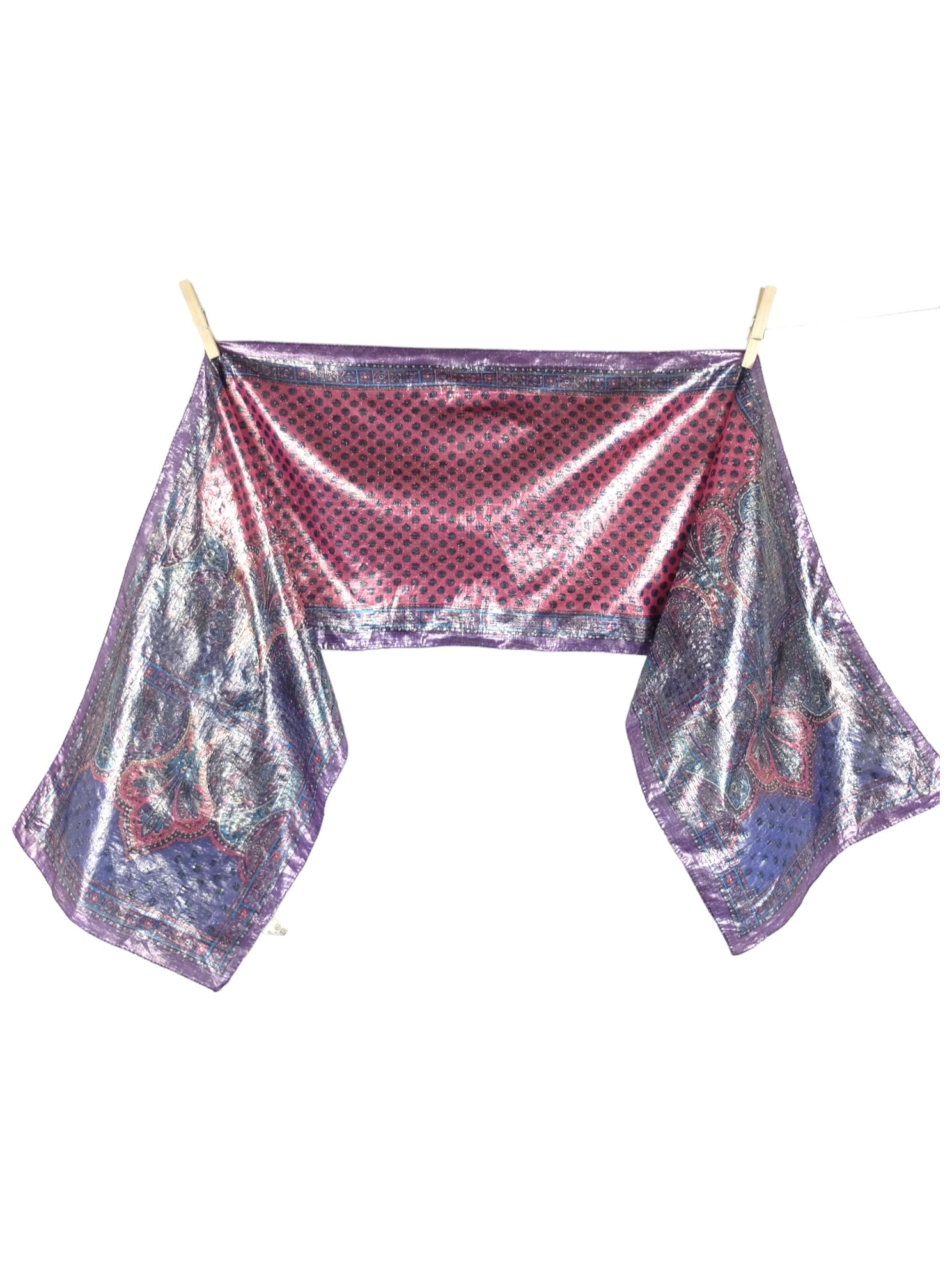 Vintage 60s Mod Psychedelic Glam Rock Metallic Purple & Pink Paisley Patterned Long Wide Wrap Neck Tie Scarf