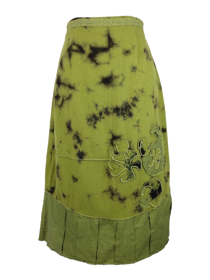 Vintage 2000s Y2K Wool Blend Subversive Soft Grunge Lime Green & Black Tie Dye Acid Wash High Waisted Maxi Skirt with Embroidered Detail | 28 Inch Waist
