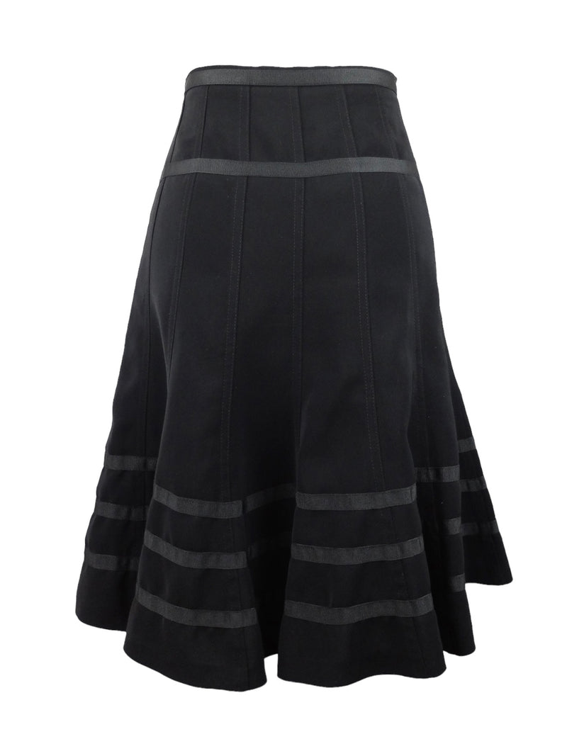 Vintage 2000s Y2K Preppy Chic Whimsygoth Black Circle Midi Skirt with Ribbon Trim
