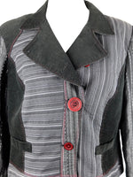 Vintage 2000s Y2K Preppy Grunge Black Grey & Red Patchwork Corduroy Button Down Collared Blazer Jacket | Size L