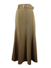 Vintage 2000s Y2K Chic Bohemian Brown Pinstripe Floor Length Maxi Circle Skirt with Belt