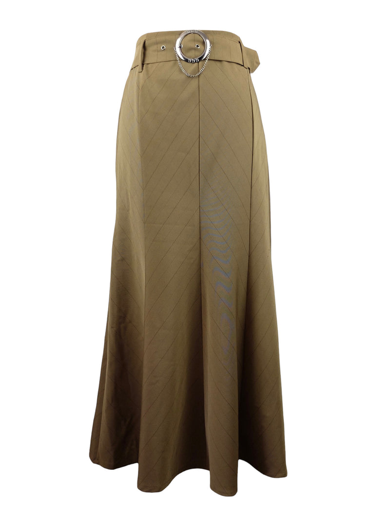 Vintage 2000s Y2K Chic Bohemian Brown Pinstripe Floor Length Maxi Circle Skirt with Belt