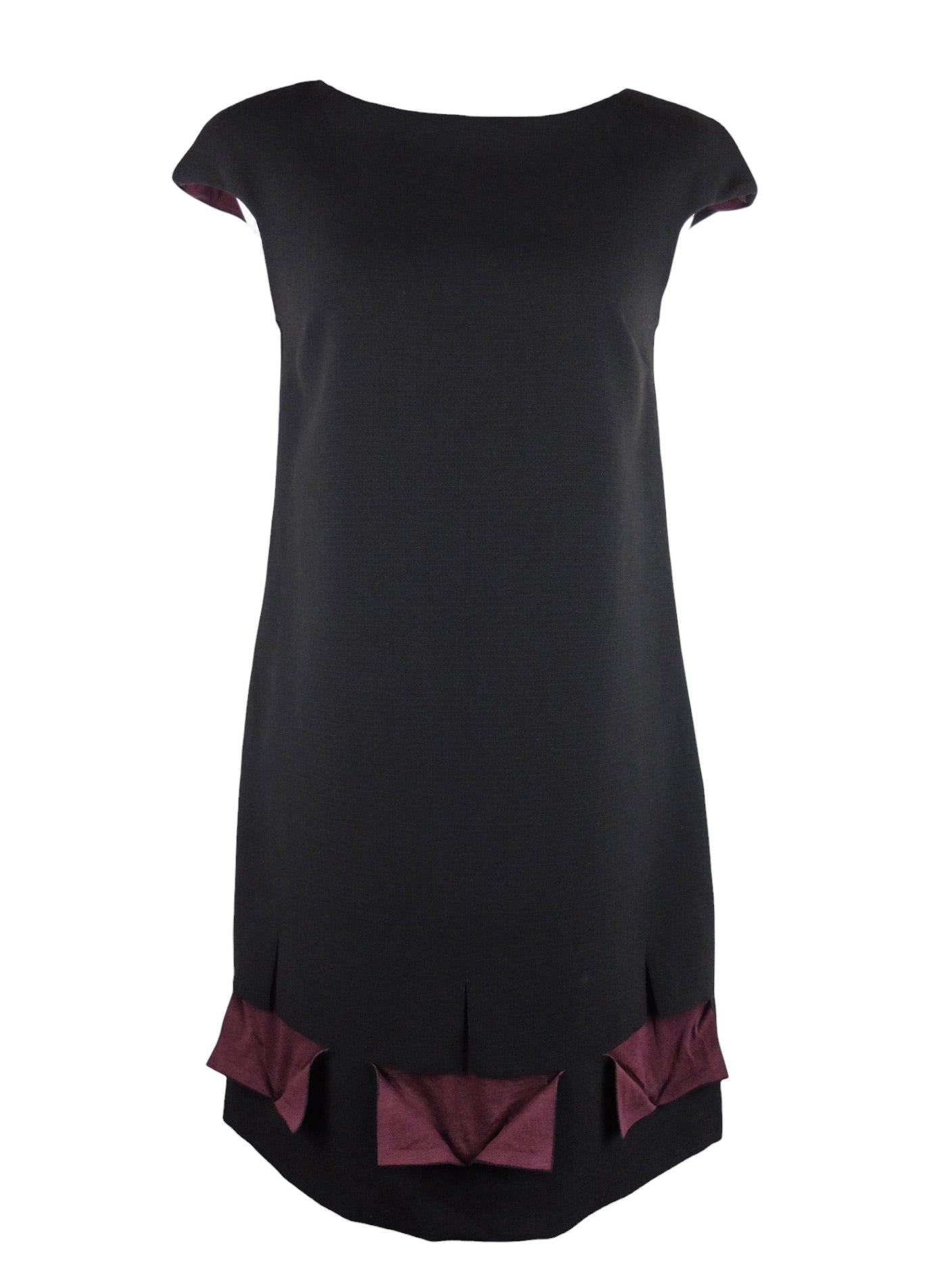 Vintage 2000s Y2K Cop Copine Designer Mod Style Black & Maroon Red Short Cap Sleeve Knee Length Midi Shift Dress | Size M