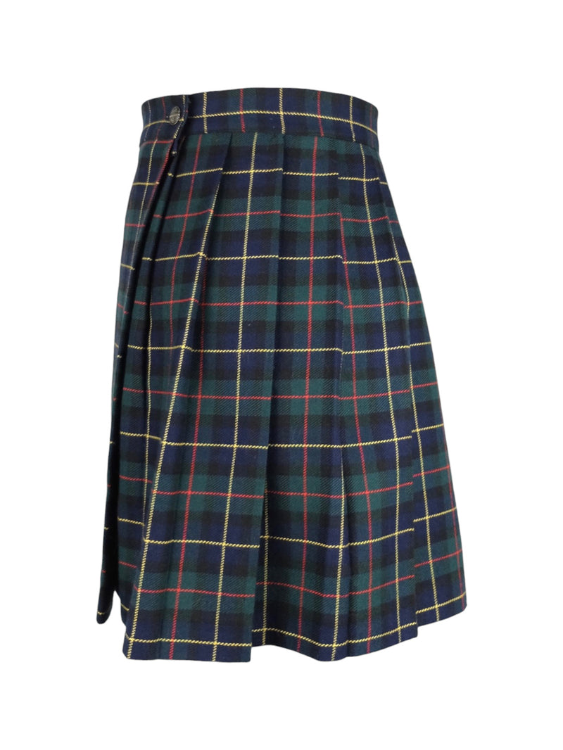 Vintage 90s Y2K Schoolgirl Academia Grunge Wool Blend Blue & Green Plaid High Waisted Check Print Pleated Wrap Mini Skirt | 26 Inch Waist