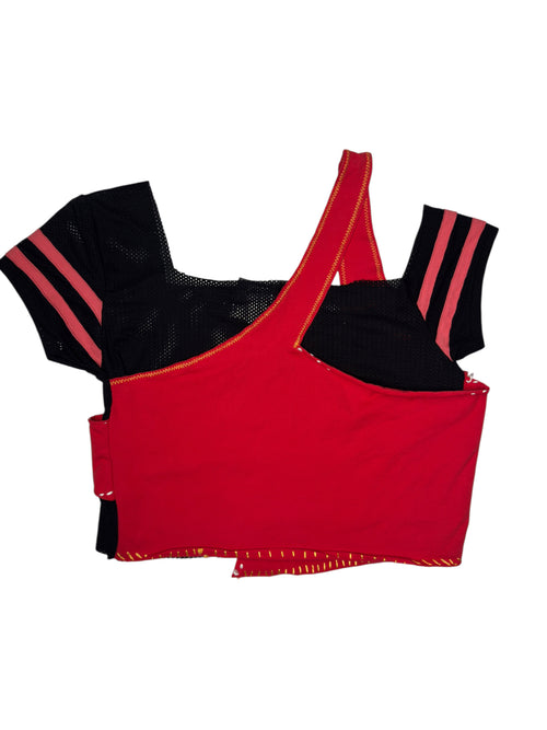 Vintage 2000s Deadstock PARASUCO Subversive Sporty Red & Black Layered Crop Top | Size M