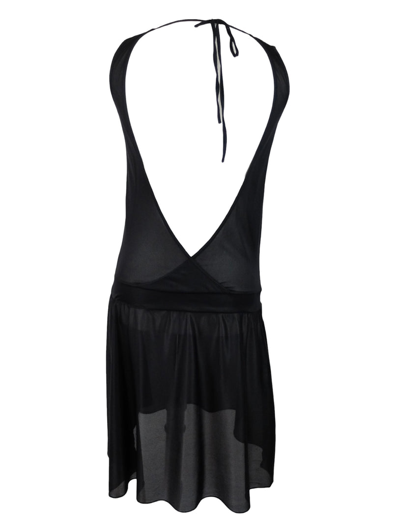 Vintage 2000s Y2K Balletcore Black Sleeveless Sheer Open Back Halter Drop Waist Midi Circle Dress Vintage 2000s Y2K Balletcore Black Sleeveless Sheer Open Back Halter Drop Waist Midi Circle Dress