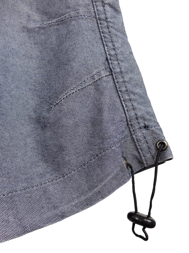 Vintage 00s Y2K Streetwear Utility Grey Long Cargo Bermuda Shorts with Drawstrings & Red Stitching Detail