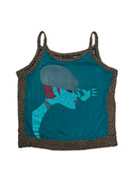Vintage 2000s CUSTO BARCELONA Blue & Brown Mesh Knit Sparkle Graphic Tank Top| Size M-L