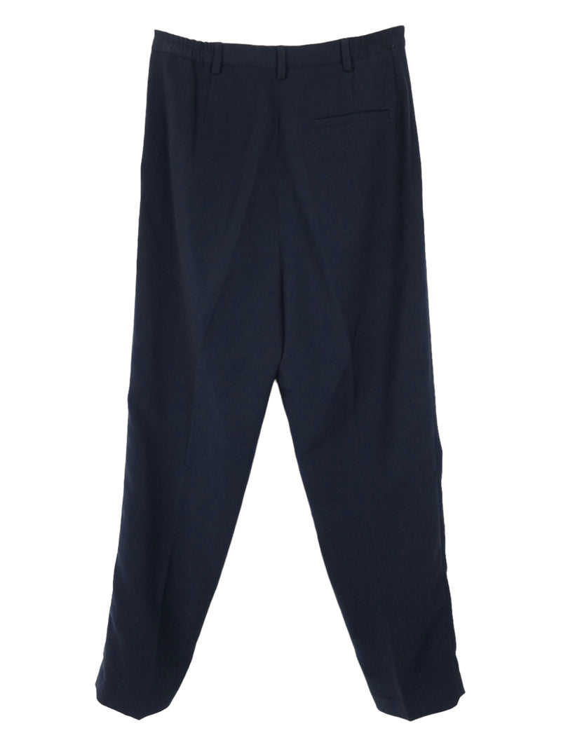 Vintage 90s Minimalist Preppy Mod Navy Blue High Waisted Solid Basic Straight Leg Dress Pant Trousers | 29 Inch Waist