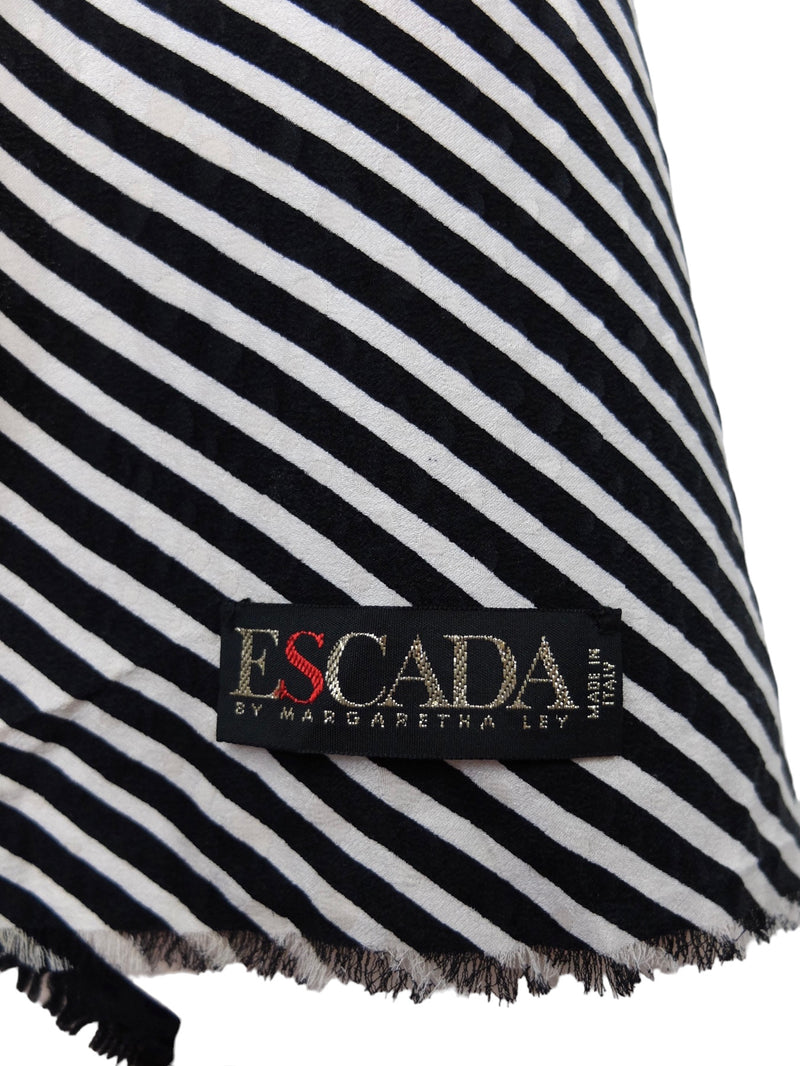 Vintage 80s Escada Abstract Black White & Orange Patterned Large Square Bandana Neck Tie Shawl Scarf