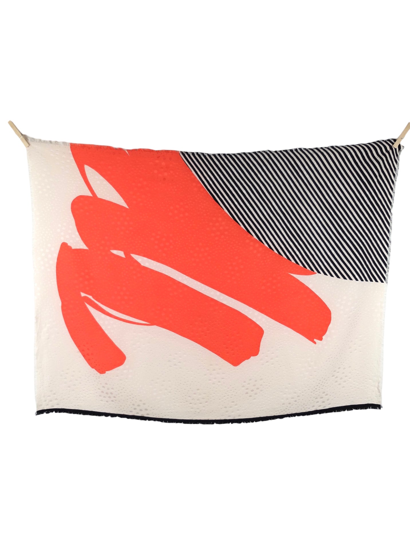 Vintage 80s Escada Abstract Black White & Orange Patterned Large Square Bandana Neck Tie Shawl Scarf