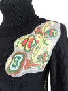 Vintage 00s Y2K Subversive Wool Black Knit Roll Neck Turtleneck Sweater Jumper with Patchwork Appliqué Detail