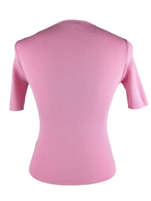 Vintage 90s Y2K Preppy Feminine Minimalist Light Pink Knit Short Sleeve Pullover Scoop Neck Blouse | Size M