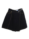 Vintage 2000s Y2K Kenzo Subversive Black Denim Contrast Stitch High Waisted Mini Wrap Skort Shorts Skirt | 25 Inch Waist