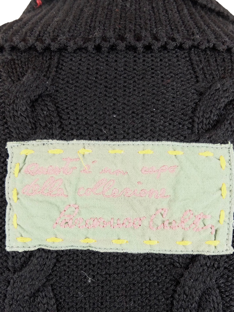 Vintage 00s Y2K Subversive Wool Black Knit Roll Neck Turtleneck Sweater Jumper with Patchwork Appliqué Detail