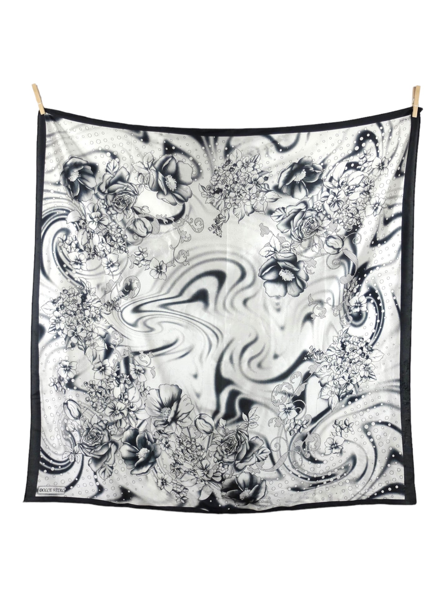 Vintage 90s Mod Psychedelic Funky Black & White Abstract Patterned Large Square Bandana Neck Tie Scarf