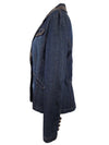 Vintage 2000s Y2K Blue Denim Collared Button Down Jean Jacket with Brown Leather Patchwork Detail