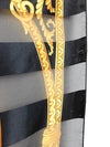 Vintage 90s Chic Avant-Garde Baroque Striped Print Black & Gold Large Square Bandana Neck Tie Scarf