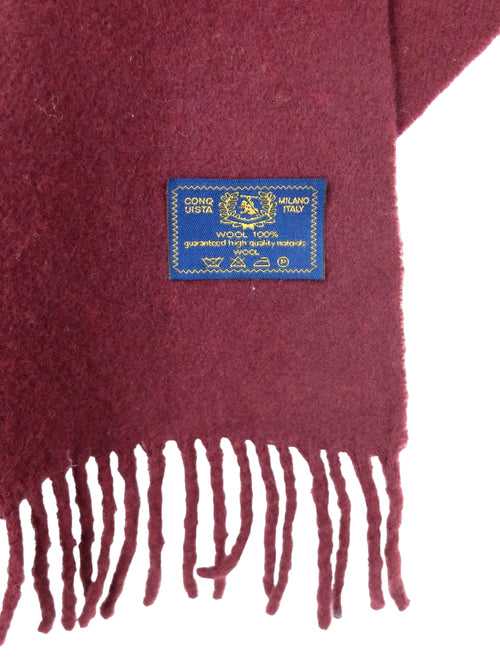 Vintage 90s Wool Chic Minimalist Maroon Burgundy Red Long Wide Shawl Wrap Winter Scarf with Fringe