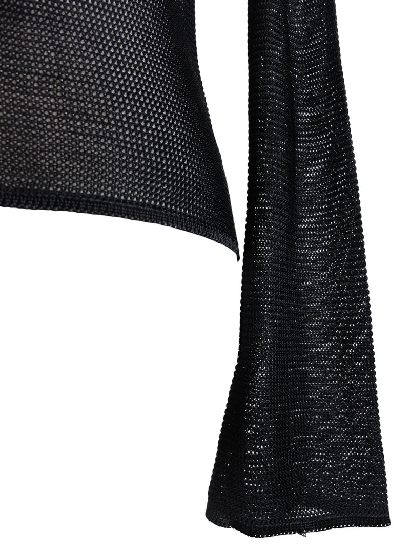 Vintage 2000s Y2K Rave Style Black Asymmetrical Tank & Long Sleeve Fishnet Crochet Blouse