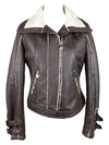 Vintage 2000s Y2K Moto Brown & Cream Faux Shearling Fleece Zip Up Faux Leather Jacket with Buckle Details