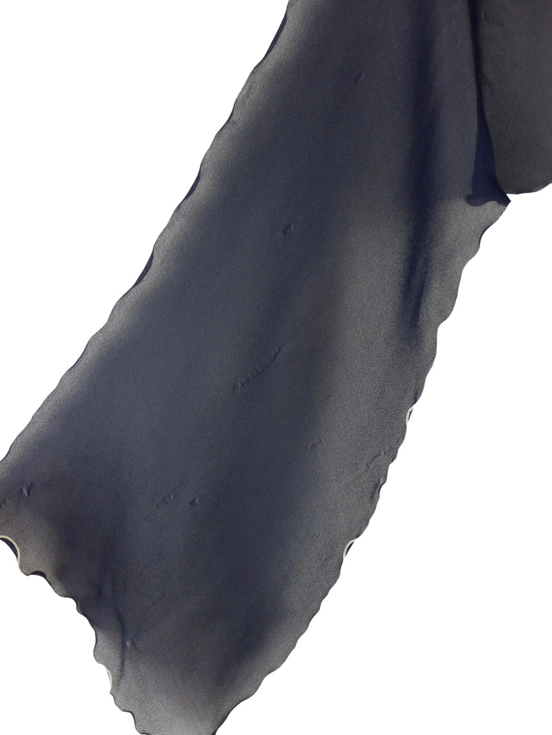 Vintage 2000s Y2K Navy Blue Sheer Chiffon Solid Basic Wide Long Neck Tie Shawl Wrap Scarf with Ruffle Lettuce Hem
