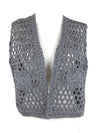 Vintage 90s 2000s Y2K Bohemian Grannycore Grey Wool Knitted Crochet Vest with Flower Detail