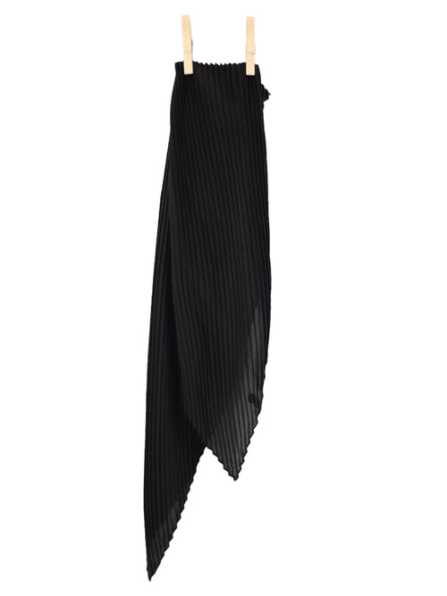 Vintage 90s Chic Mod Solid Black Basic Pleated Neckerchief Neck Tie Scarf