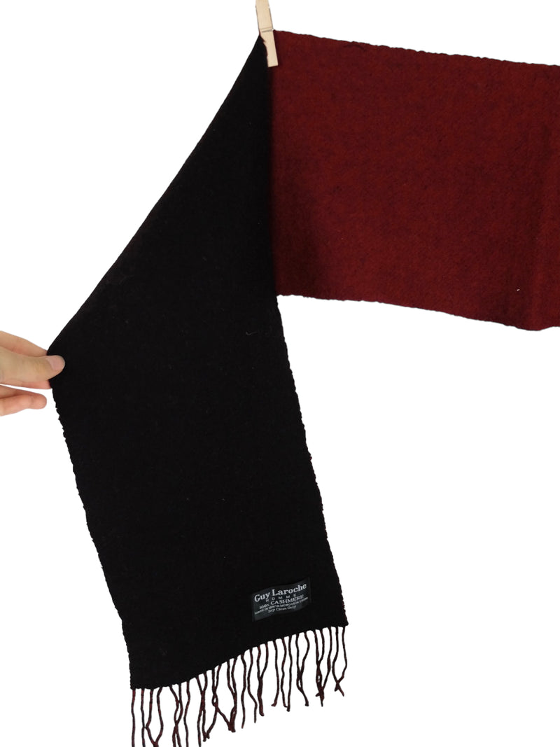 Vintage 90s Guy Laroche Cashmere Minimalist Preppy Reversible Red & Black Long Wide Shawl Wrap Winter Scarf with Fringe