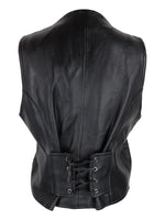 Vintage 90s Y2K Grunge Gothic Black Leather Zip Up V-Neck Moto Waistcoat Vest with Grommets & Back Lace Up Detail