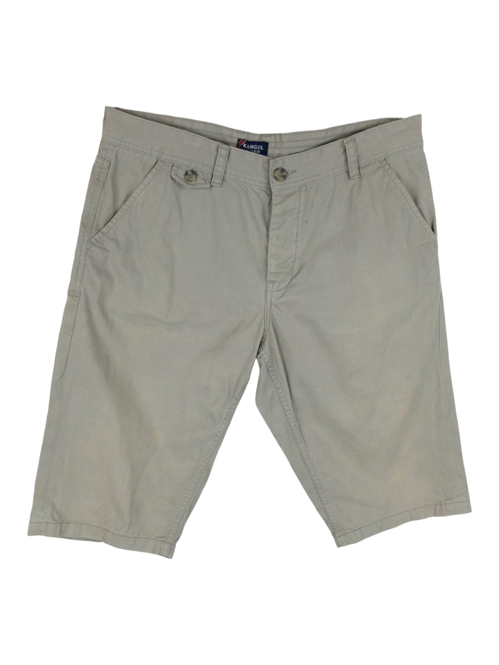 Vintage 2000s Y2K Kangol Men's Utilitarian Solid Basic Beige Khaki Cotton Bermuda Shorts | 36 Inch Waist