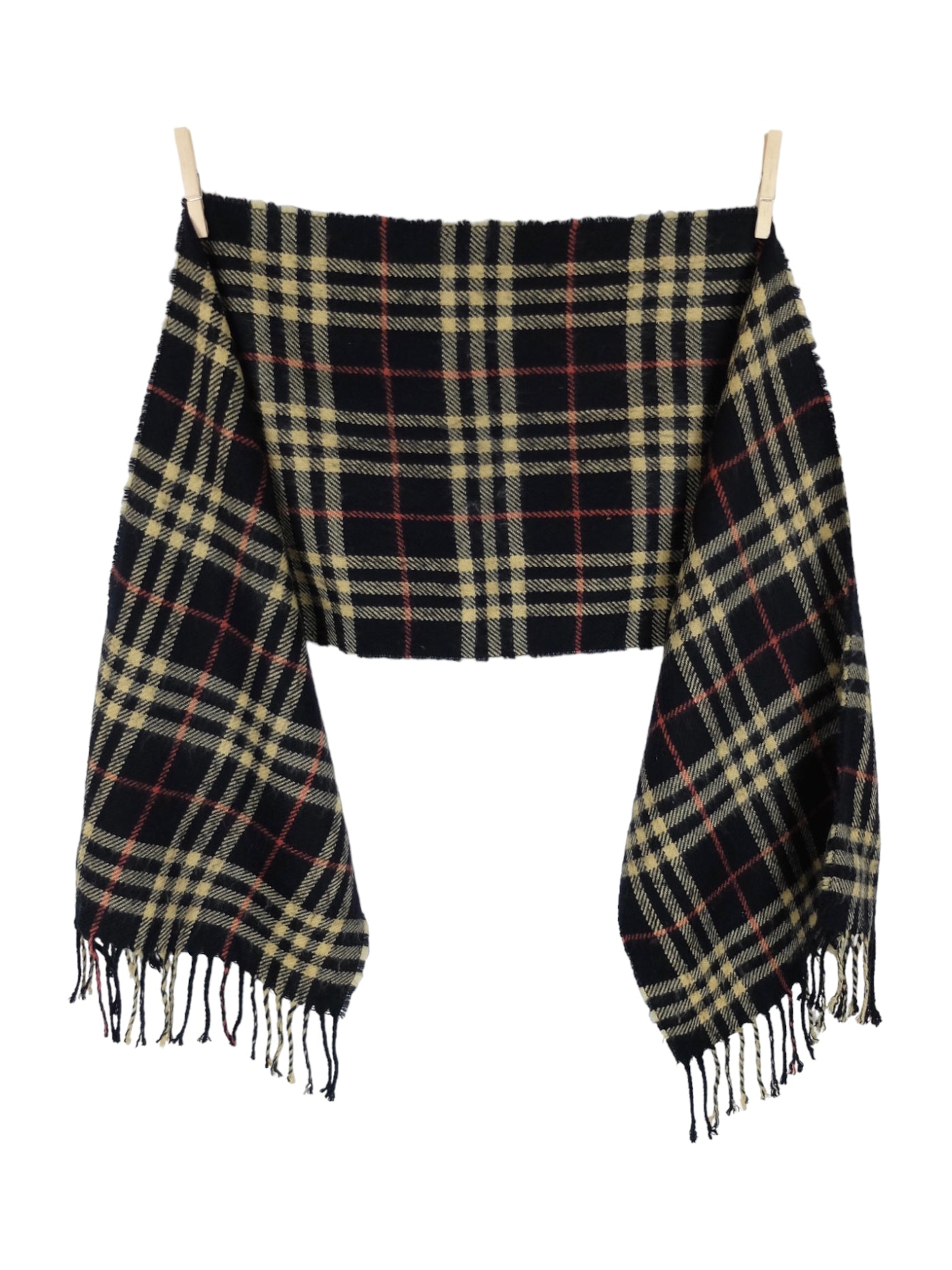 Vintage 90s Wool Blend Preppy Academia Chic Black Red & Cream Tartan Plaid Check Print Fringed Long Wide Shawl Wrap Winter Scarf