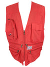 Vintage 2000s Y2K Men’s Utility Gorpcore Streetwear Festival Style Solid Basic Red V-Neck Zip Up Waistcoat Fisherman Vest with Embroidery Patch & Zipper Pockets