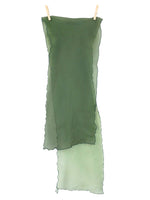 Vintage 2000s Y2K Chic Solid Green Ombre Long Wide Neck Tie Wrap Shawl Scarf with Ruffled Lettuce Hem
