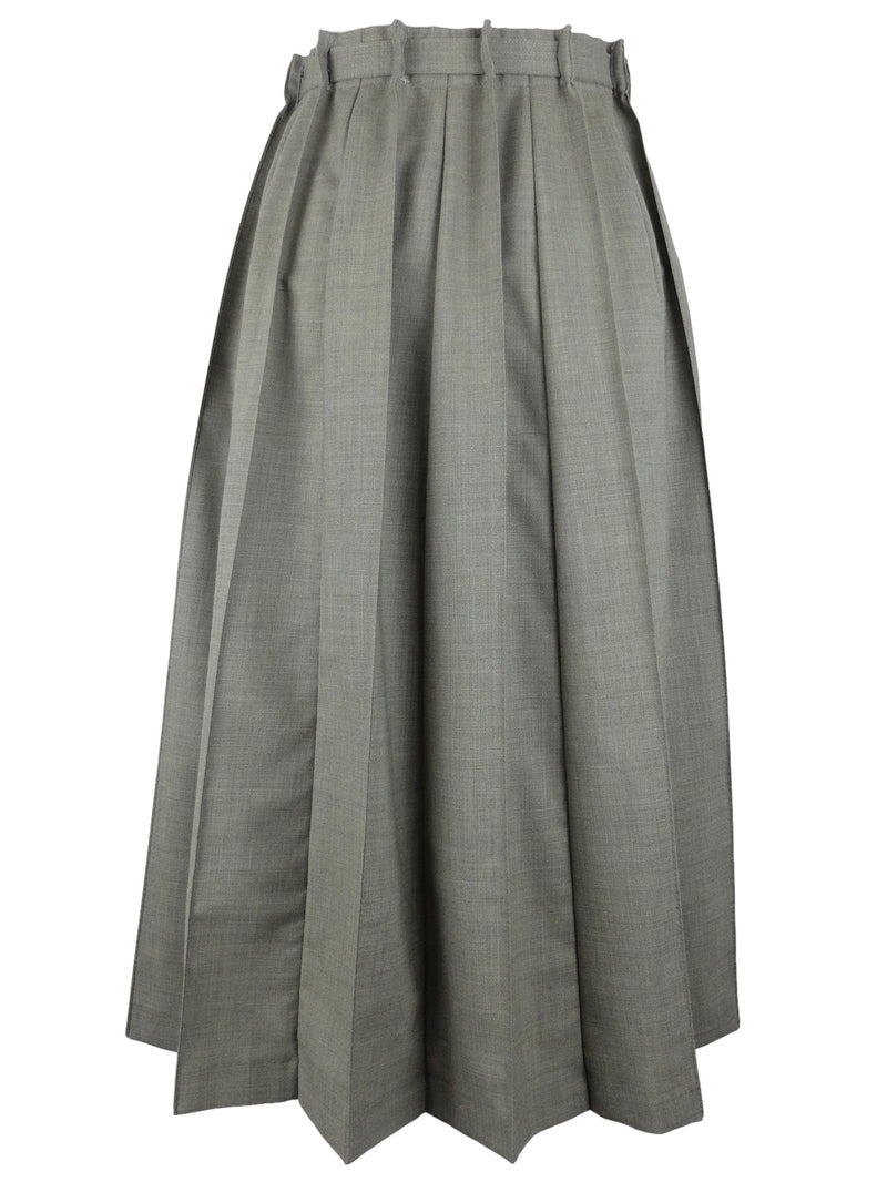 Vintage 80s Wool Mod Chic High Waisted Khaki Green Pleated Button Down Maxi Skirt with Belt