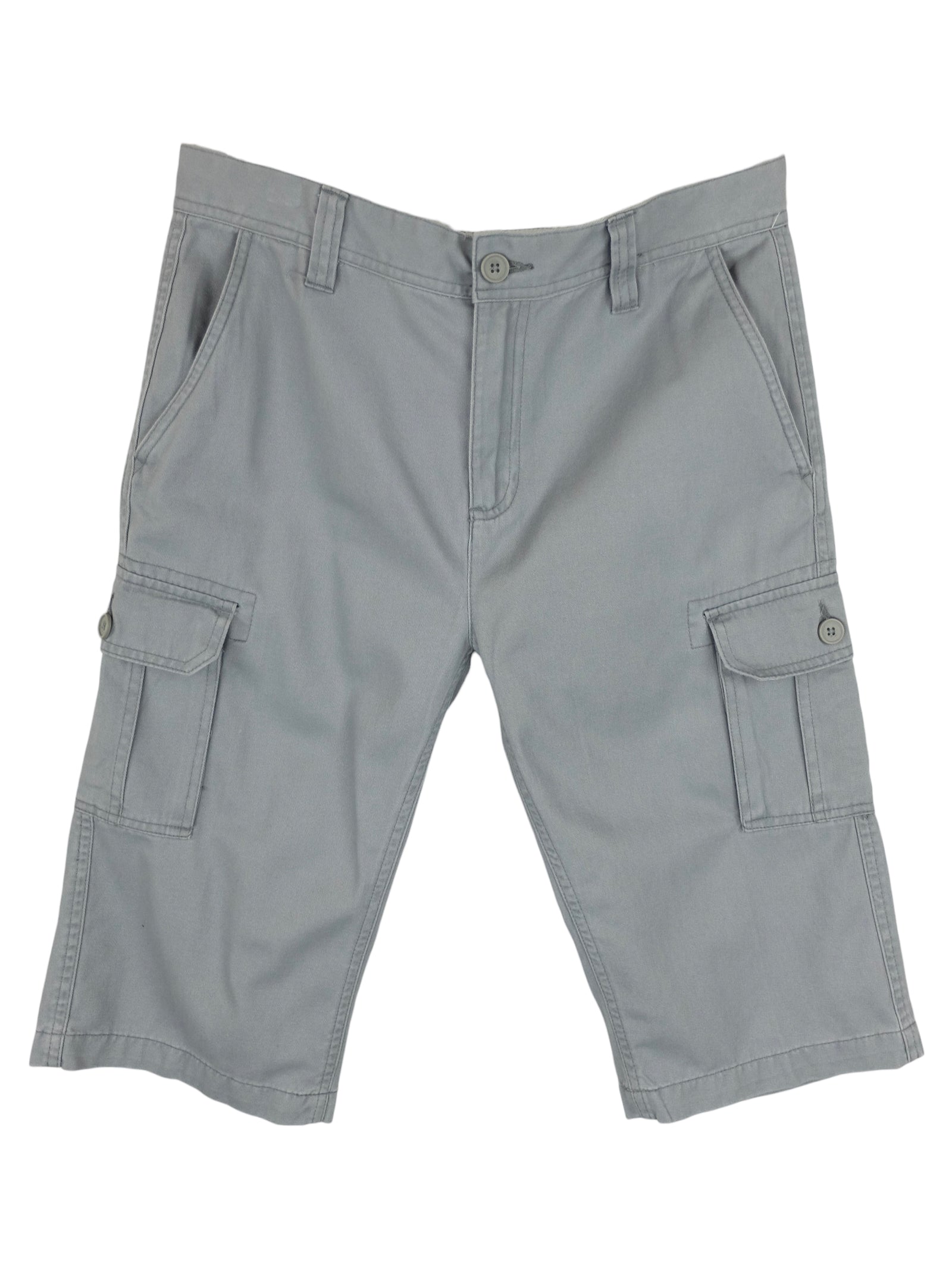 Vintage 90s Y2K Streetwear Utilitarian Gorpcore Style Grey Solid Basic Long Bermuda Jort Cargo Shorts | 32 Inch Waist